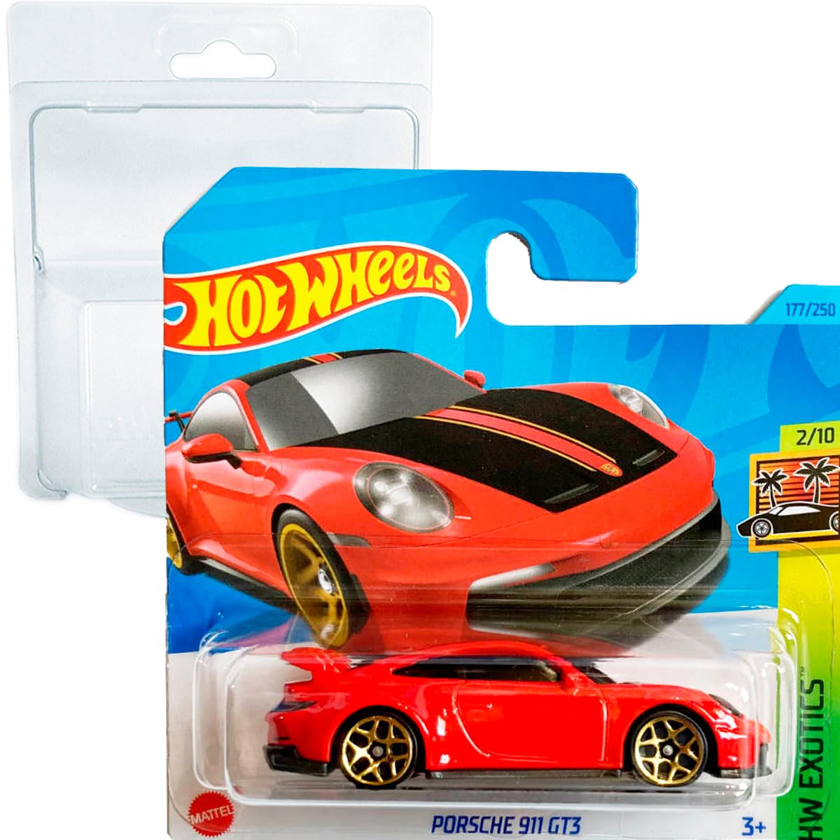 Hot Wheels Porsche 911 GT3 HW Exotics 2/10 (177/250) HKH97 Short Card Mattel 2023 + Blister & Card Protector Pack Friki Monkey