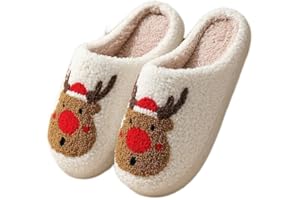 Snugeasy Christmas Slippers Reindeer for Womens Mens Soft Plush Comfy Warm Fuzzy Slippers Red Moose Santa Claus Indoor Outdoor Slip On House Slippers Christmas Gifts