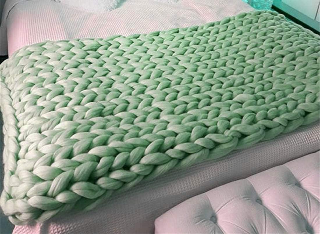 HomeModa Studio Super Chunky Knit Blanket, Merino Wool Blanket, Extrem Knitting, Chunky Blanket, Giant Super Chunky Knit Blanket (Light Green, Bed Runner -30X50 inches)