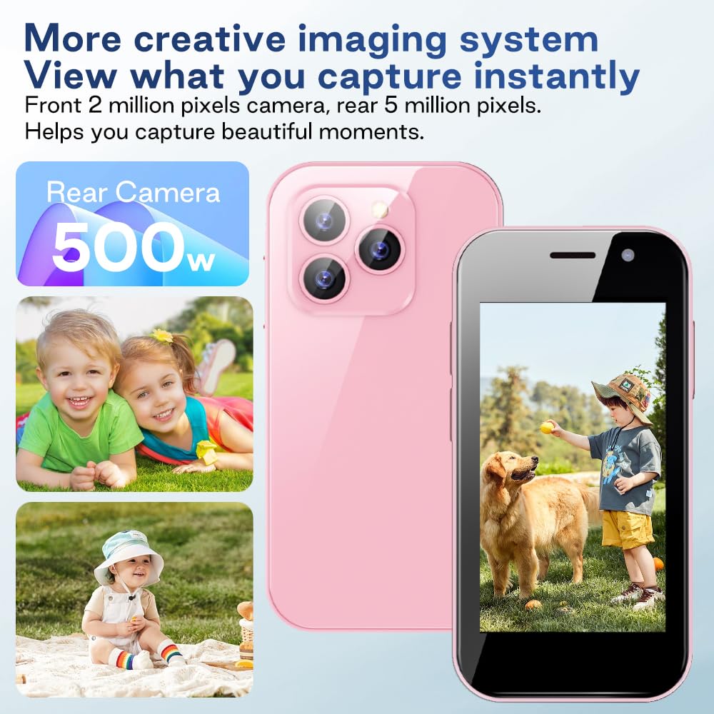 ZOKOE Mini Handy Smartphone für Kinder 3-Zoll-Bildschirm 2000 mAh 3GB RAM 64GB ROM 2.0+5.0MP Gesicht entsperren 4G kein Vertrag Telefon (rosa,3GB+64GB)