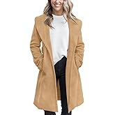 Fazortev Women's Winter Pea Coat Big Lapel Open Front Long Jackets Belted With Pockets
