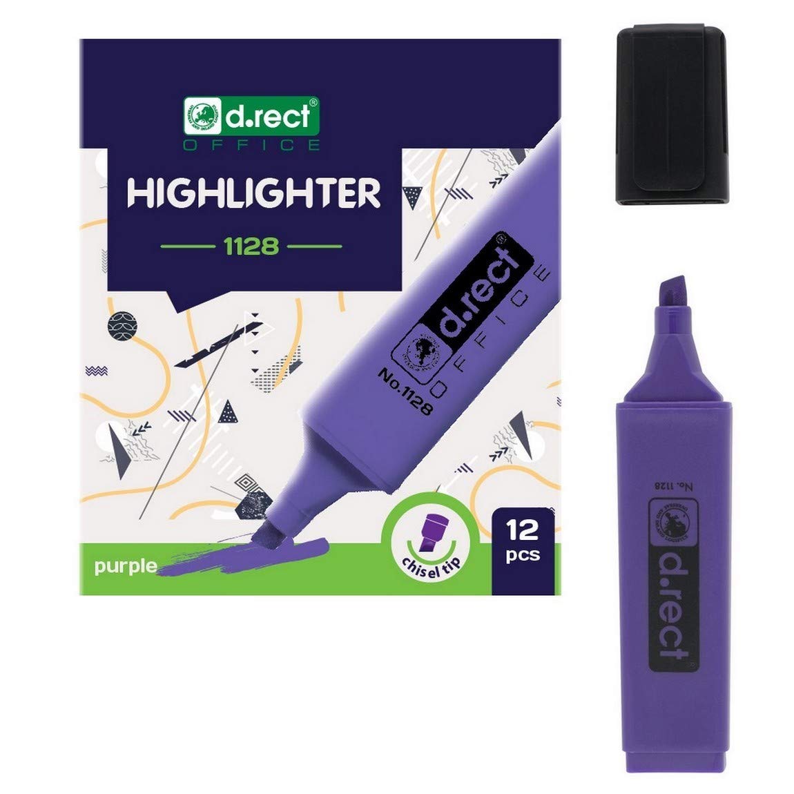 D.RECT 1128 Chisel Tip Highlighters Purple Pack of 12