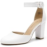 DREAM PAIRS Women's High Heel Ankle Strap Closed Toe Chunky Wedding Pumps Shoes