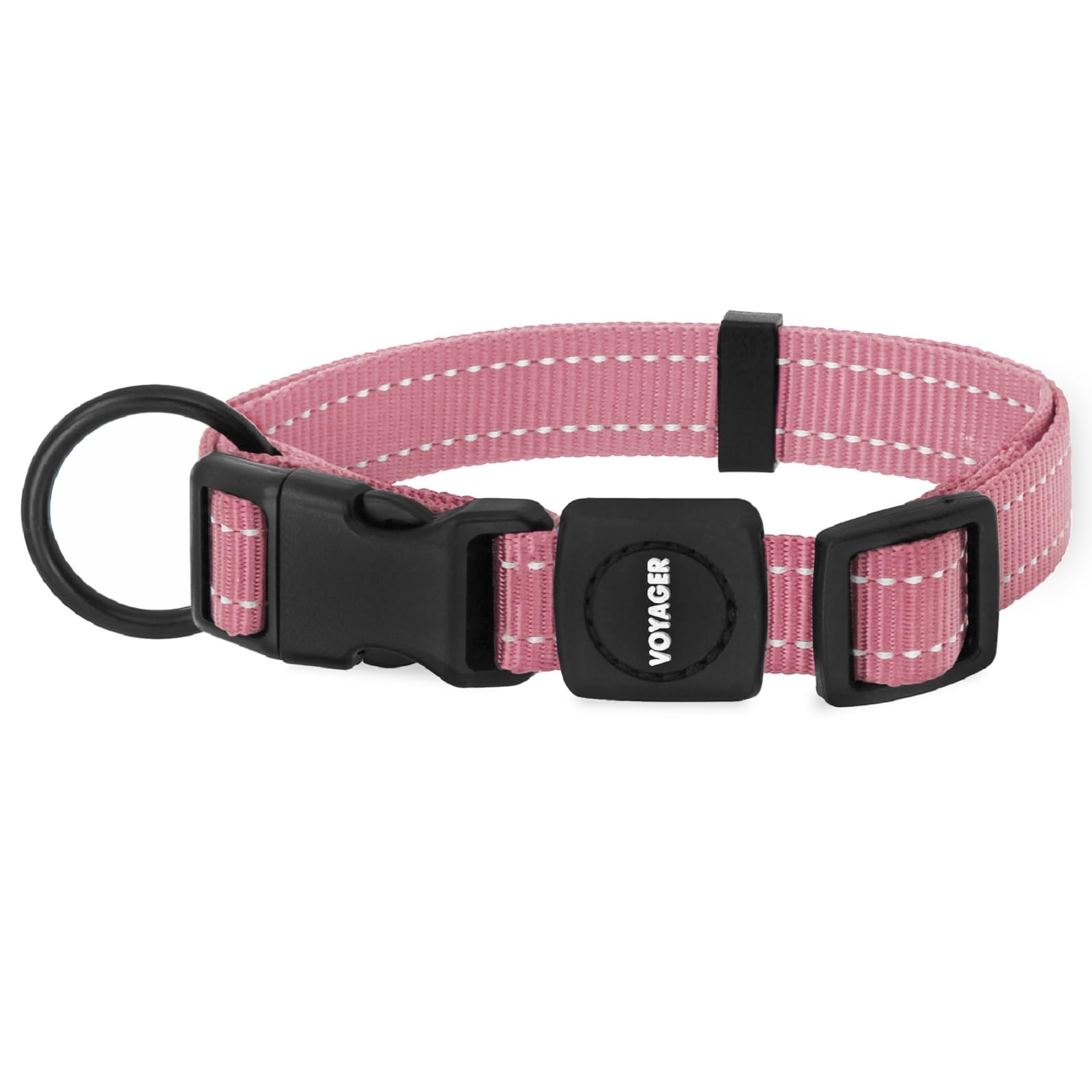 Best Pet Supplies Reflective Dog Collar with Adjustable Length, Heavy-Duty Buckle, and Strong Leash D-Ring, Training, Walking, Jogging Accessory for Small, Medium, and Large Breeds - Pink, M