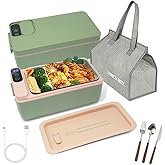 SL Nevnmoe Cordless Electric lunch box, Battery Powered Heated Lunch Box，Food Heate 1L Adjustable heating time Comes with tableware and insulated bag Used for trucks, camping, offices