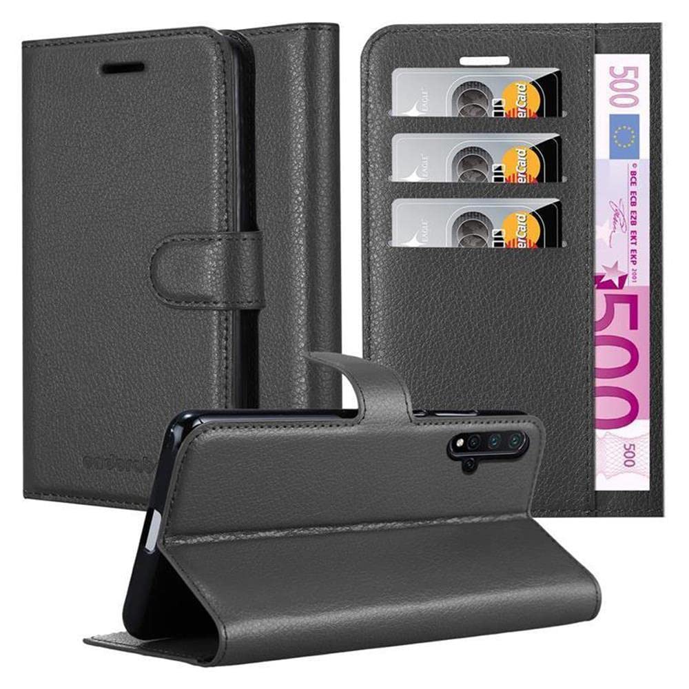 cadorabo Book Case works with Huawei NOVA 5/5 PRO in OXID BLACK - with Magnetic Closure, Stand Function and Card Slot - Wallet Etui Cover Pouch PU Leather Flip