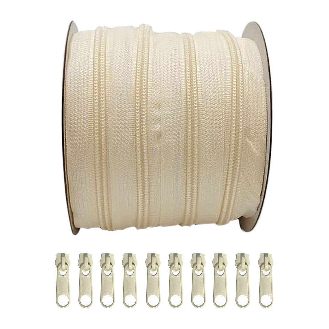 1 Rolls 10M 5# Continuous Nylon Craft Bags Tent with 10 Sliders Metal Sewing Sliders (103, 5#)