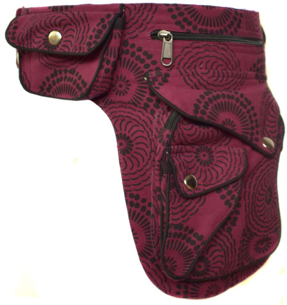 Gheri Cotton Popper Waist Bag Pocket Fanny Pack Travel Pouch Maroon