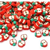 50Pcs Red Apple Handmade Polymer Clay Beads Apple Slice Shape Loose Beads Fruit Theme Spacer Beads for DIY Bracelet Necklace Earring Charm Jewelry Making Hole (1.6mm)