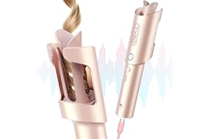 TYMO Cordless Automatic Curling Iron - TYMO CurlGo 1 Inch Beach Waves Rotating Curling Wand, Portable Hair Curlers for Travel, Dual Voltage & Rechargeable Curler for Women, Tangle-Free, Gold Blush