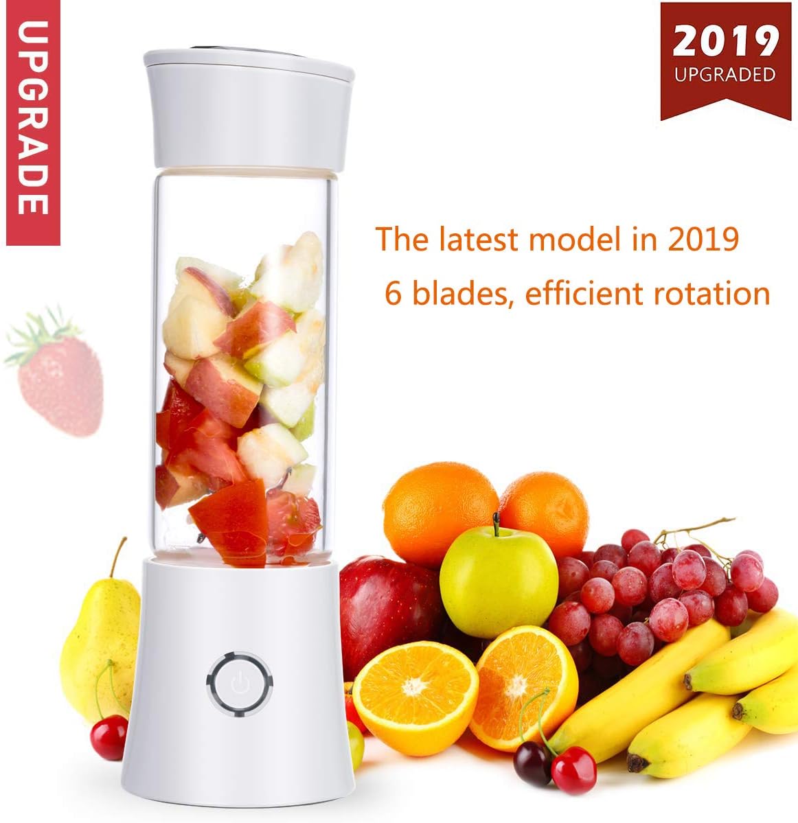 Mini Portable Blender,Household Personal Smoothie Blender Mini Juicer Cup 480ML Fruit Juice with USB Rechargeable and 6 PCS Stainless Steel Blades Ideal for The Gym, Office, School and Home