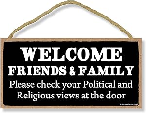 Welcome Friends and Family - 5 x 10 inch Hanging Welcome Wall Decor, Wall Art, Decorative Wood Sign Home Decor, Funny Welcome Signs