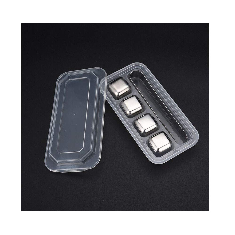 Gteller Stainless Steel Metal Beverage Chilling Rocks,Reusable Ice Cubes for Whiskey,Vodka,Liqueurs,Wine (27mm: 4 with Clip)