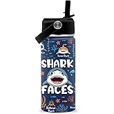FAIVHSO Shark Gifts for Boys Girls, 16 oz Water Bottle with Straw Lid, Stainless Steel Insulated Tumbler, Cute Water Bottle, Shark Lovers Gift, Ocean Animals Lovers Gifts Cup (1pcs