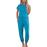 Ekouaer Pajamas for Women 2 Piece Lounge Sets Cap Sleeve Loungewear Top with Joggers Pants S-XXL