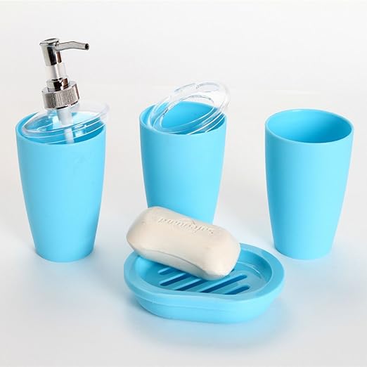 Zhangyong 4pc Kunststoff Elegantes Badezimmer Wc Zubehor Set Seifenspender Wc Burste Cup Seifenhalter Bubble Badezimmer Zubehor Set Blau Amazon De Kuche Haushalt
