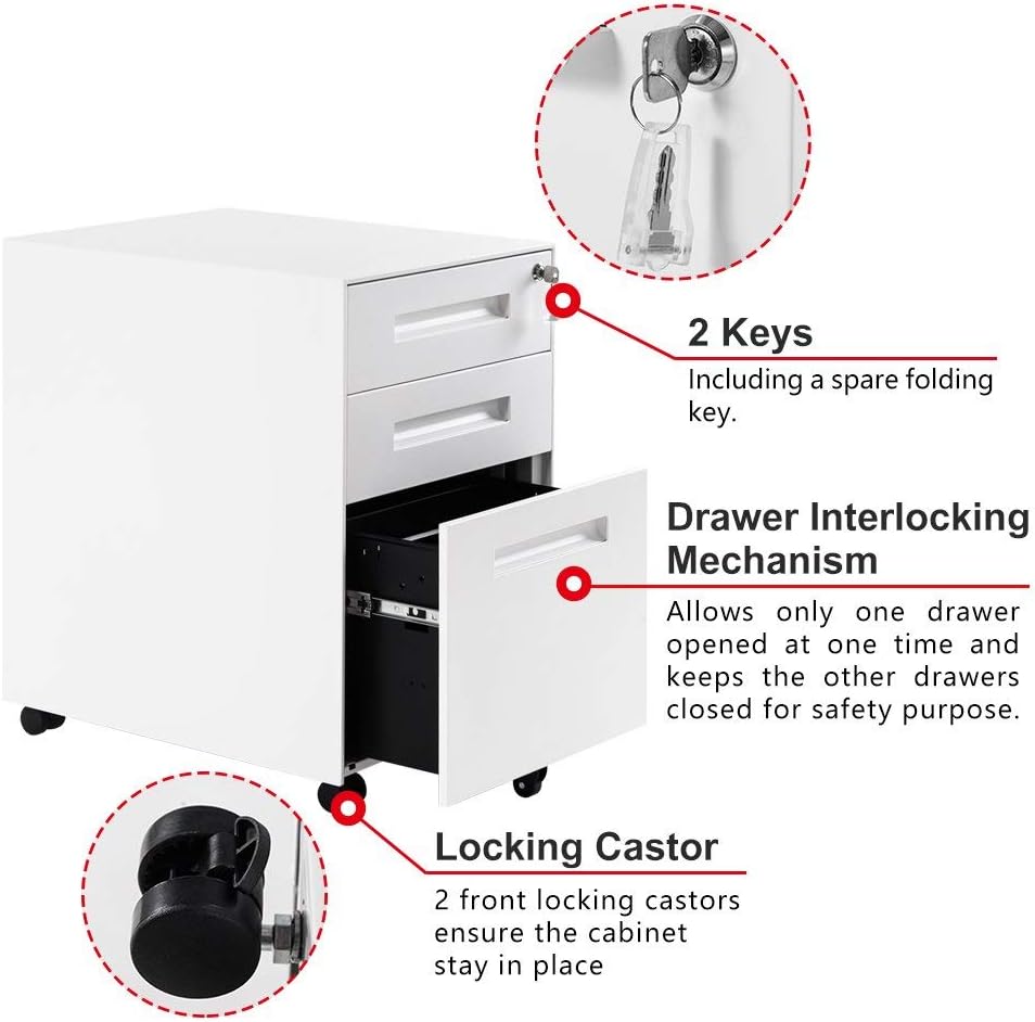 Mobile File Cabinets Home Kitchen Crafteam File Cabinet Lockable Black Office Storage File Organisers For A4 And Letter Sized Papers Mobile Filing Pedestal With 3 Drawers And 5 Wheels