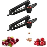 2PCS Cherry Pitter - VCISPOK Stainless Steel Cherries Corer Pitter Tool with Hand-held Push Design, Save Time &amp; Space for MMake Delicious Cherries Dishes and Cocktail Cherries (2PCS Black)