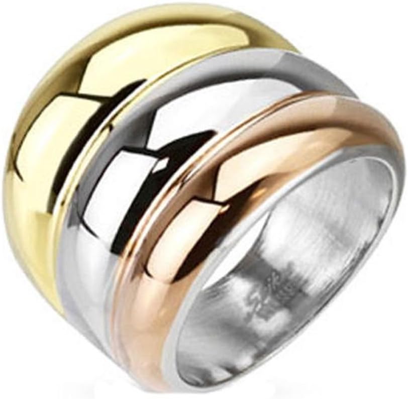 Vooxoo Fashion Design 316L Stainless Steel Ladies' 3-Tone Triple Dome Ring Size 6-9