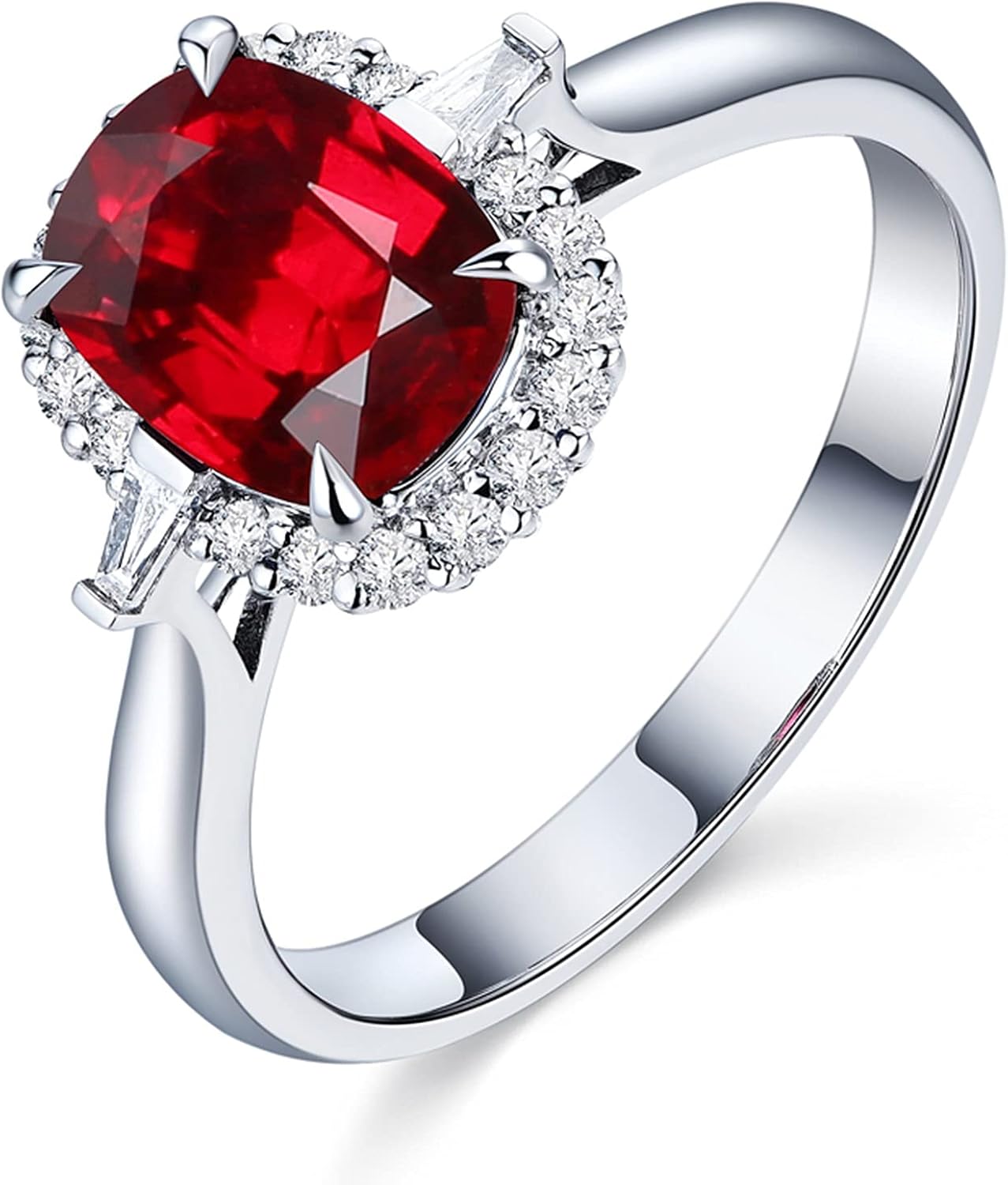 Amody Ruby Wedding Rings, White Gold Rings for Women 18K Real Gold Oval