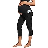 CRZ YOGA Womens Butterluxe Maternity Capris Leggings with Pockets 21" - Workout Active Yoga Soft Over The Belly Crop Pants