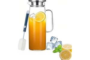 1.5 L Glass Pitcher with Lid Water Jug, Juice Jug, Glass Iced Tea Pitchers, Water Filter Pitcher for Coffee, Milk, Cold or Ho