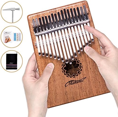 Kalimba 17 Key, Thumb Piano,Solid Finger Piano Mahogany Body, Set of 5 -Tuning hammer, Study instruction, Tune and color stickers, Portable piano bag, Packing case