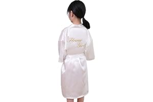 QXQTER Silky Satin Robes for Kids Girls Flower Girl Robe for Wedding Bridal Party with Gold Glitters