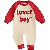 Ursobutegl Newborn Baby Boy Romper Jumpsuit Lover Boy Letter Embroidery Long Sleeve Bodysuit Sweatshirt Valentines Outfit