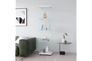 Glass Display Cabinet 4 Shelves with Door, Easy to Install, Solid Tempered Glass, Floor Standing Curio Bookshelf for Living R