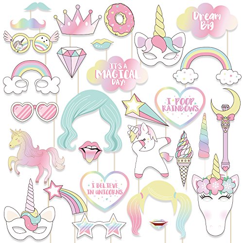 30PCS Unicorn Photo Booth Props - Rainbow Birthday Party Supplies Decorations - Thumbnail 7