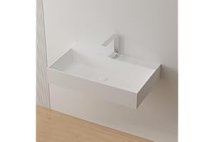 ARTSTONE 30x18 inch Wall-Mount Stone Resin Bathroom Sink with Faucet Hole, Floating Vessel Sink with Pop Up Drain Set Above Counter, White