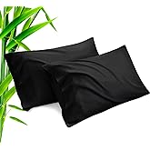 TELUS Black Pillow Cases Standard Size 2 Pack, Bamboo Rayon Cooling Pillowcases with Envelope Closure, Cool Breathable Pillow Case for Hot Sleepers & Night Sweats, 20x26 inches
