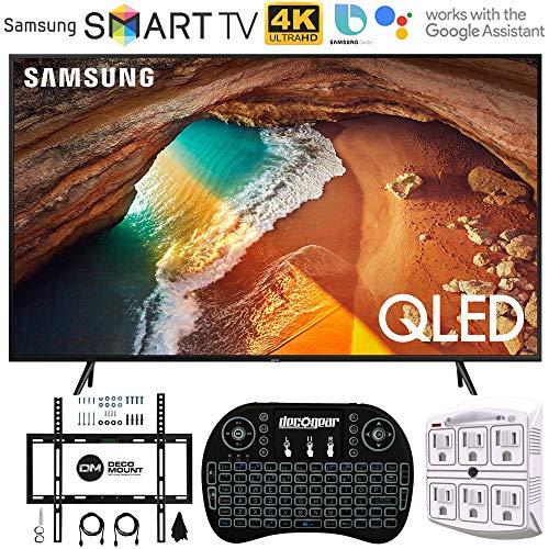 Samsung QN49Q60RA 49″ Q60 QLED Smart 4K UHD TV (2019 Model) – (Renewed) w/Flat Wall Mount Kit Bundle for 45-90 TVs + 2.4GHz Wireless Backlit Keyboard Smart Remote + 6-Outlet Surge Adapter