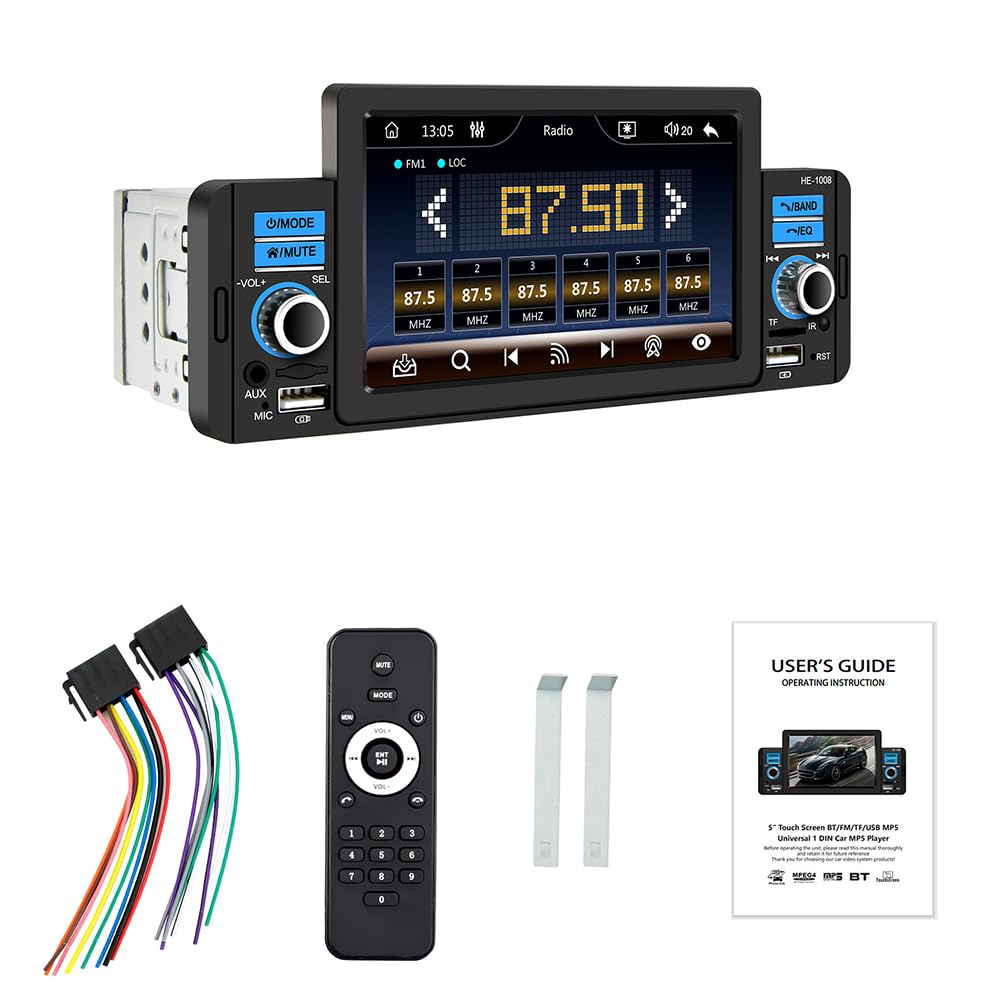 VIGORFLYRUN 1 Din Car Stereo with Carplay & Android Auto, 5 Inch HD Touchscreen Car Stereo with FM Radio/Mirror Link/USB/SD//BT/Input Fast Charging + Remote Control