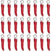 SUNNYCLUE 1 Box 40Pcs Pepper Charms Vegetable Charms Alloy Enamel Red Italian Horn Miniature 3D Lifelike Spicy Chili Lucky Food Charm for Jewelry Making Charms Crafts Diy Bracelet Keychain Adults