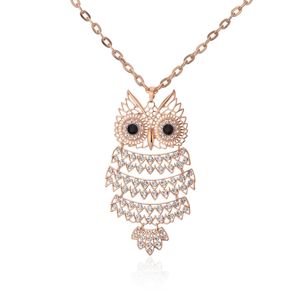 Women's Owl Pendant Long Sweater Y Necklace, Lasso Chain Green Alloy Zircon Winter Best Birthday Gift for Girl