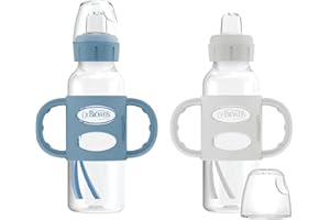 Dr. Brown’s Milestones Narrow Transitional Sippy Bottle with Silicone Handles 8oz 250mL 6m+ Light Blue and Gray 2-Pack