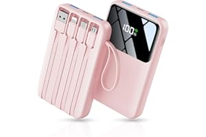 HELLEE 15000mAh Portable Charger with Built-in 4 Cables, 22.5W Fast Charging, 6 Outputs, Slim Travel Essential Battery Pack with LED Display, Compatible with iPhone 17/16/15/14, Samsung, iPad