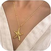 Dcfywl731 Gold Starfish Necklace Ocean Beach Jewelry for Women Large Starfish Pendant Necklace Summer Accessories Dainty Shell Jewelry Gift for Beach Vacations