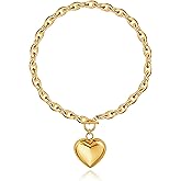PEALICIOUS Chunky Heart Necklace, Heart Necklace Gold Chunky Necklaces for Women with Toggle Clasp, Puffy Heart Pendant 14k G
