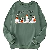 MODNTOGA Women's Halloween Clothes Pumpkin Graphic Sweatshirt Spooky Fall Vibes Outfit Dog Ghost Long Sleeve Pullover Tops