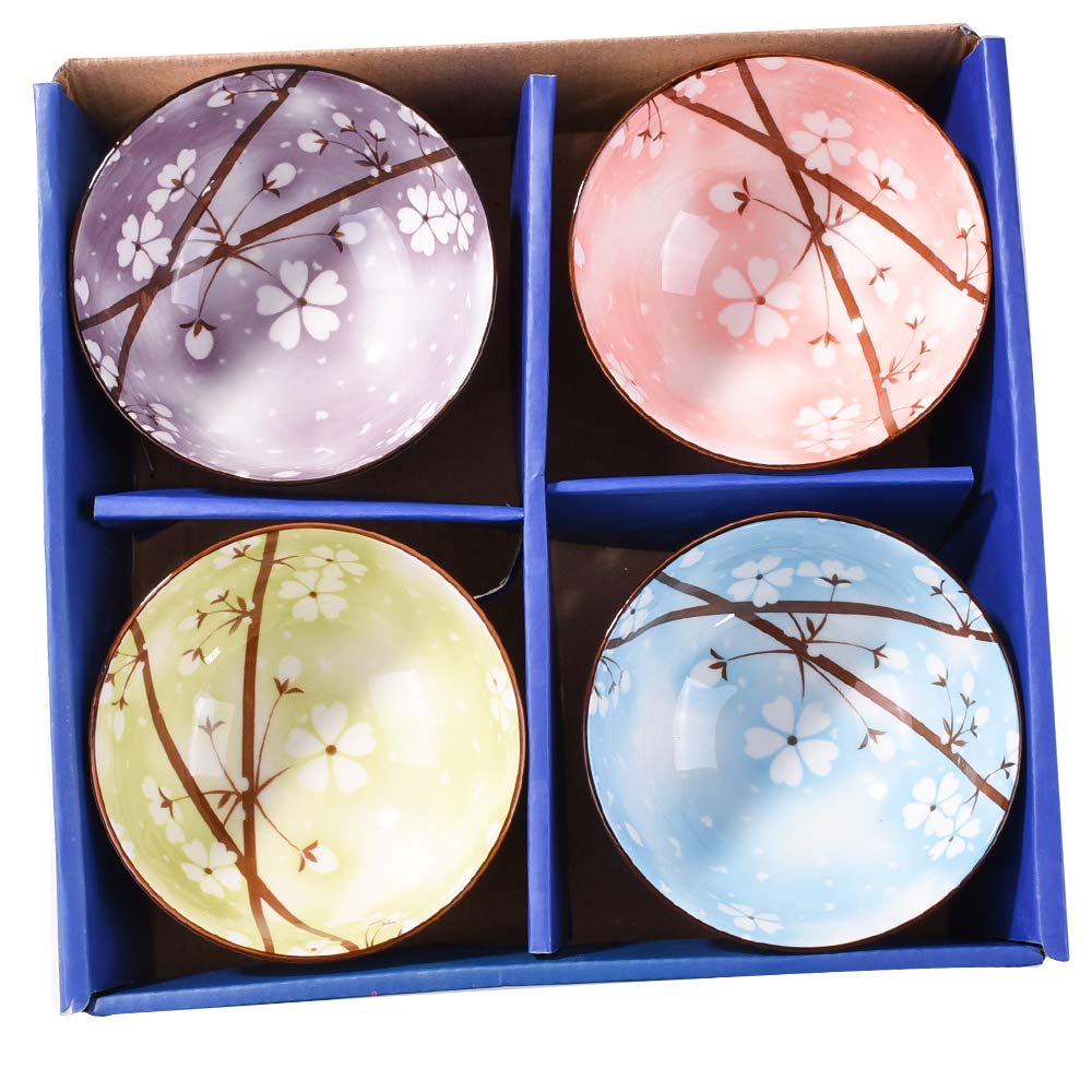 Fignner Purplishn House Japanese Style 4.5'' Rice Bowls Set of 4 Serving for Rice Soup Cereal Oatmeal