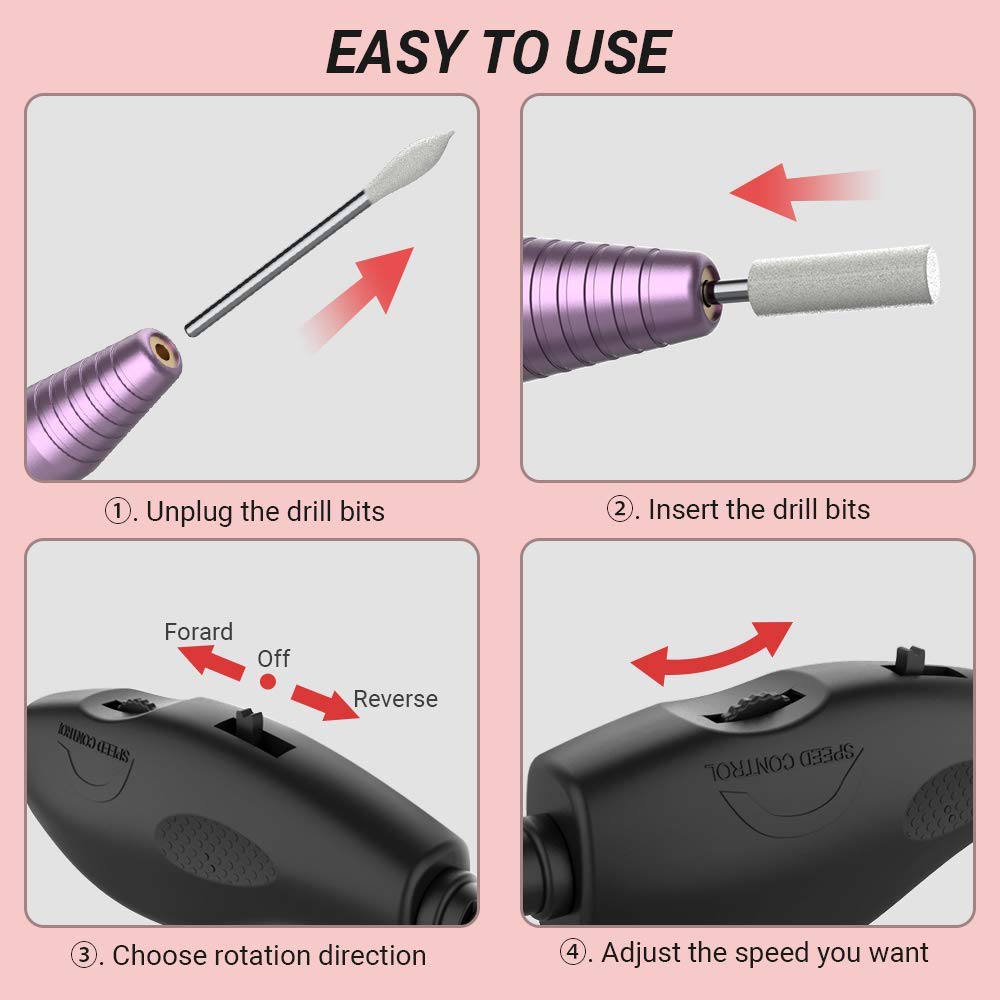 AIRSEE Portable Electric Nail Drill Professional Efile Nail Drill Kit For Acrylic, Gel Nails, Manicure Pedicure Polishing Shape Tools with 11Pcs Nail Drill Bits and 56 Sanding Bands: Beauty