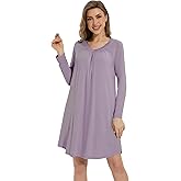 WiWi Women's Viscose from Bamboo Nightgown Long Sleeve Nightshirt Soft Sleep Dress Loose Comfy Pajama Sleepwear S-XXL