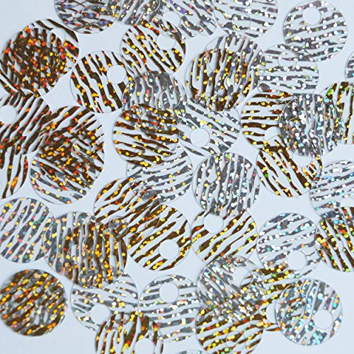 Large Hole Round Sequin 20mm Gold Tiger Stripe Transparent Hologram Glitter Sparkle. Couture Paillettes. Made in USA