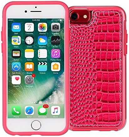 iPhone 7 Leather Case, AMMON Slim Crocodile Phone Case Premium PU Leather Hard Back Case for Girl for Apple iPhone 7 6s 6 (4.7’’) Pink