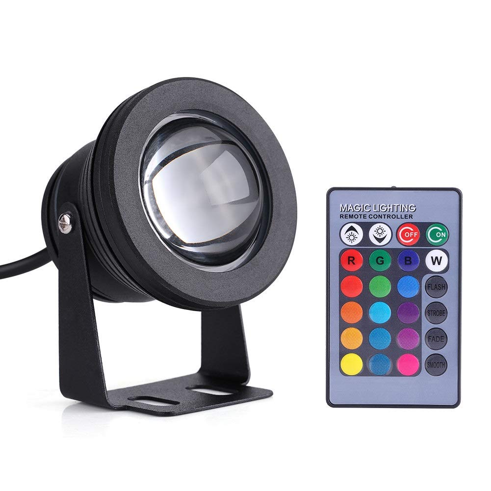 VOBOR LED Spot Light - 10W 12V RGB Color Changing Outdoor LED Floodlight for Marine, Boat, Pondside, Aquarium (Black, 74mm * 85mm / 2.91in * 3.34in)