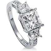 BERRICLE Sterling Silver 3-Stone Wedding Engagement Rings Stackable Band Ring Set for Women, Cubic Zirconia CZ - Asscher, Cushion, Oval, Princess, Round Cut