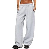 XBTCLXEBCO Wide Leg Sweatpants for Women Elastic Waist Baggy Lounge Track Pants Y2K Athletic Workout Joggers with Pockets